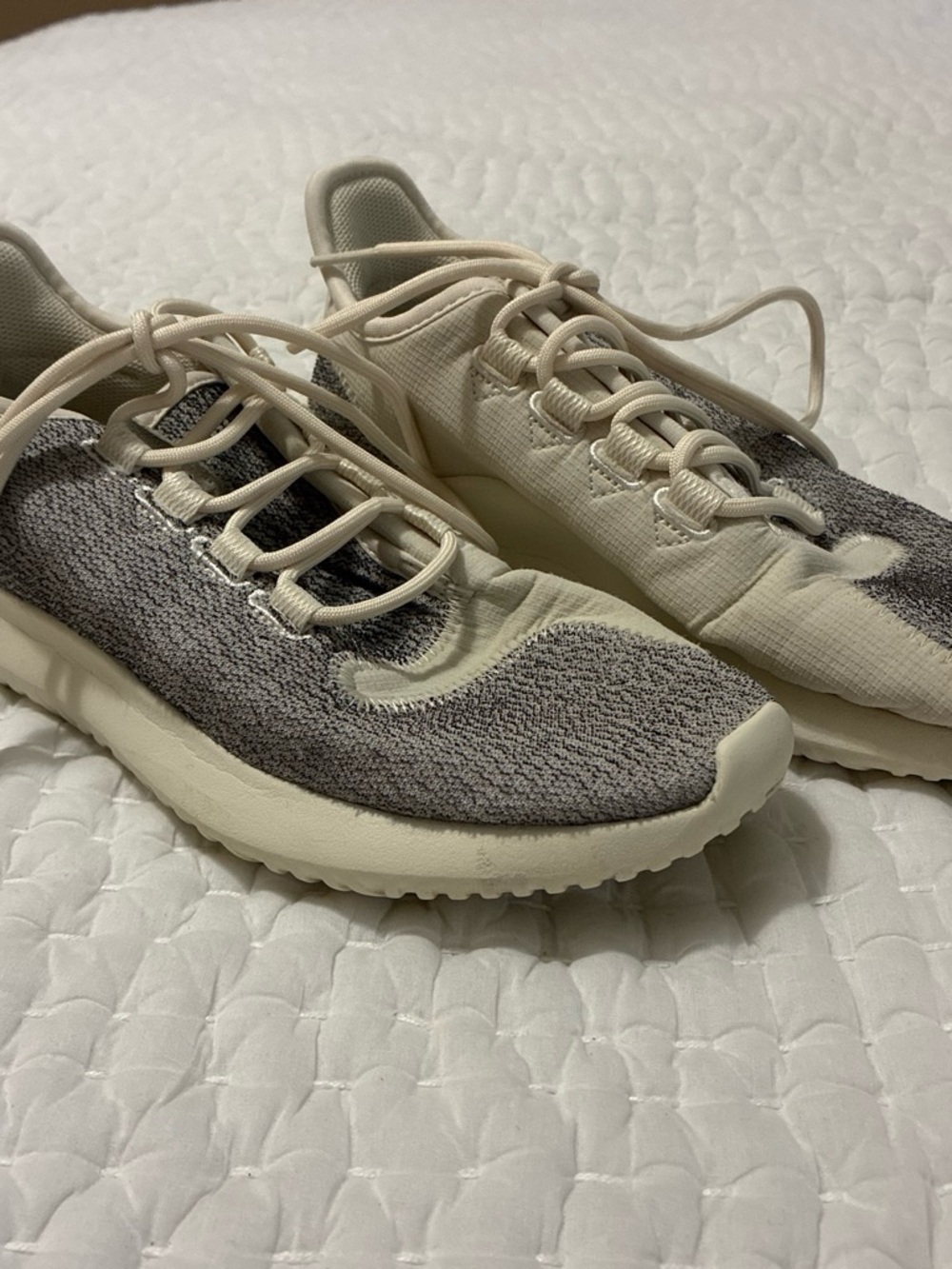 Adidas Tubular Shadow Two-Tone Knit Sneakers - Cream & Gray Size 7.5